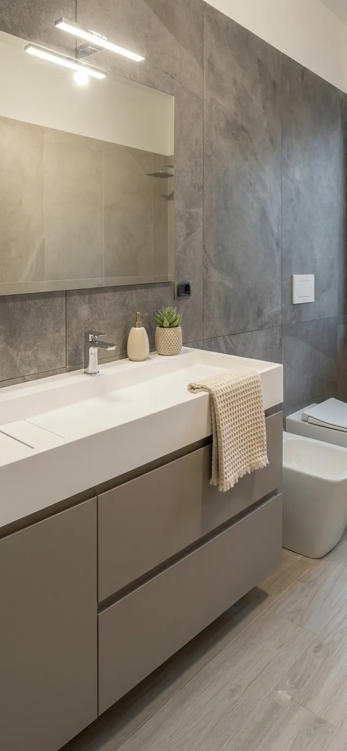 Bagno ultimato: mobile con lavabo integrato e specchiera — Villa in Corso Casale, Torino