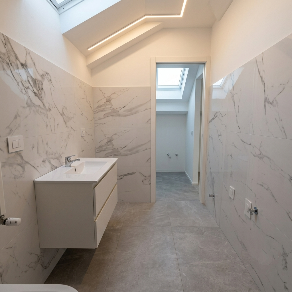 Bagno walk-in effetto marmo